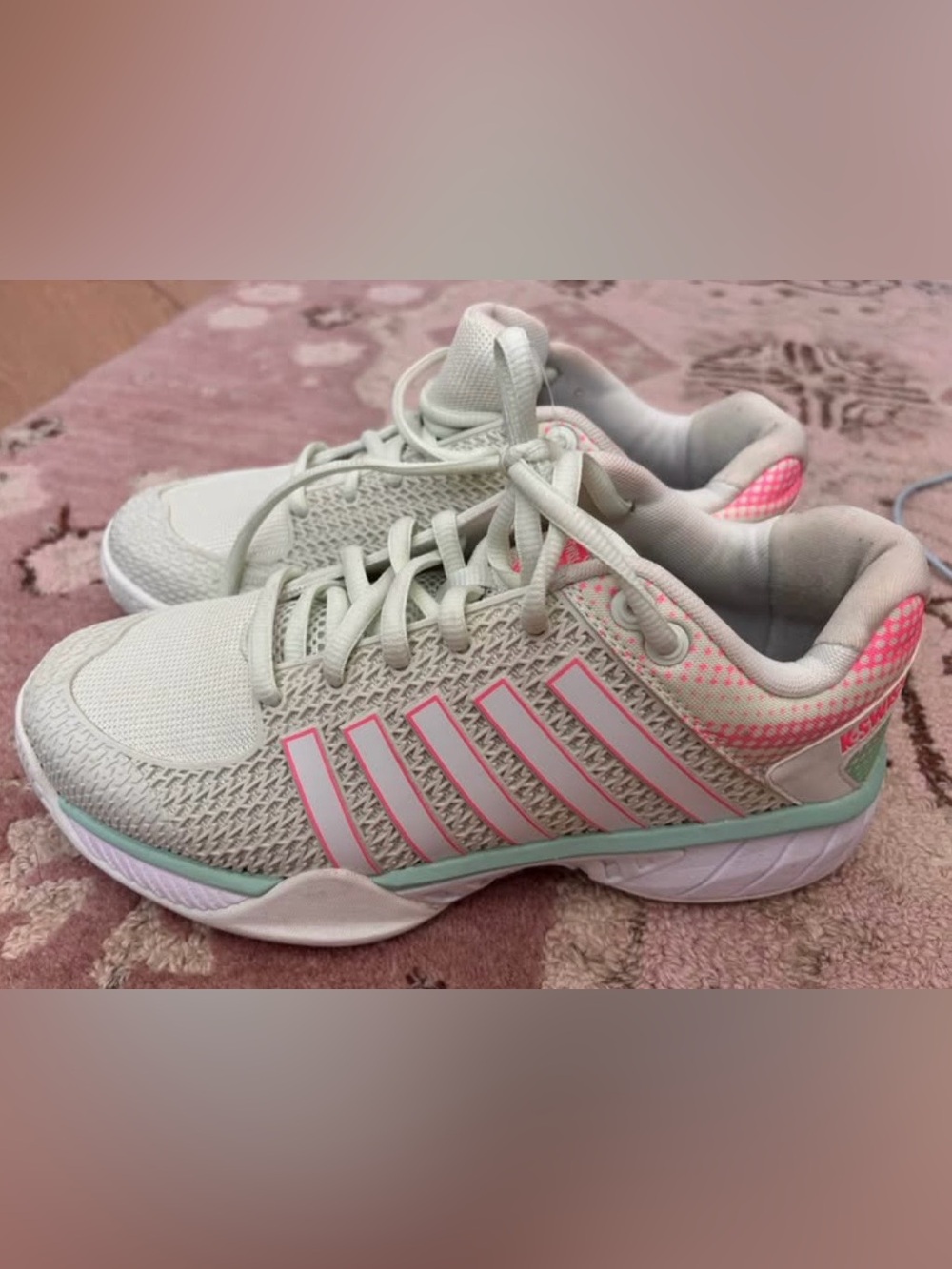 K-Swiss Women's White Athletic Sneakers with Pink Accents